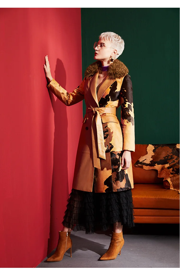 

2023Leather jacket,Genuine Fetal Cattle Hair Splicing Sheepskin Women's Leather Jacket 90% White Duck Down Female Winter Coat Cu