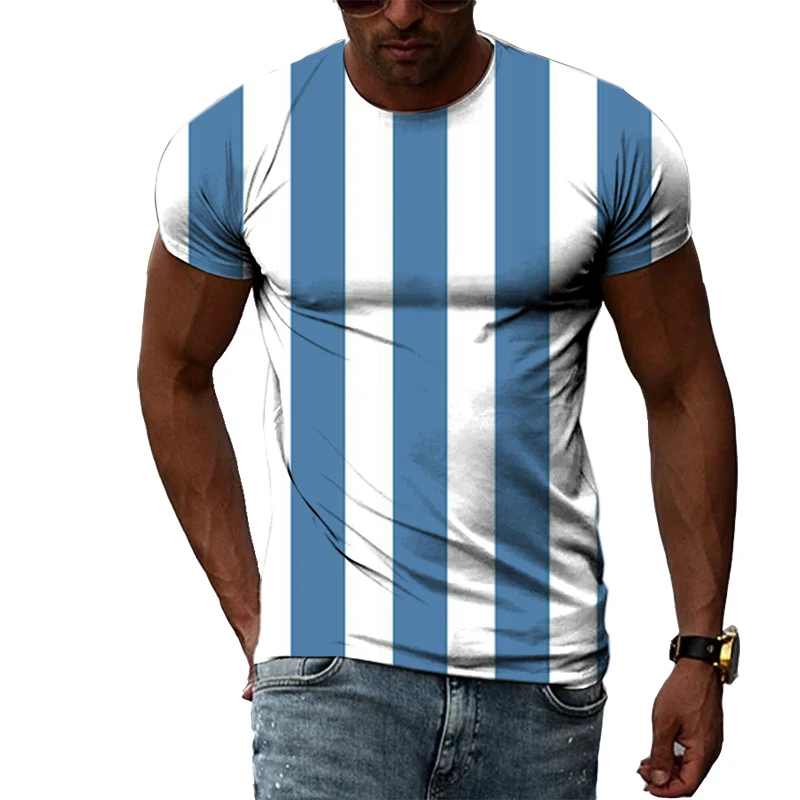 

New Men's T-Shirt 3D Printing Short Sleeve Summer Stripe Pattern Abstract Art Casual Personality Fashion Stitching Street Trend