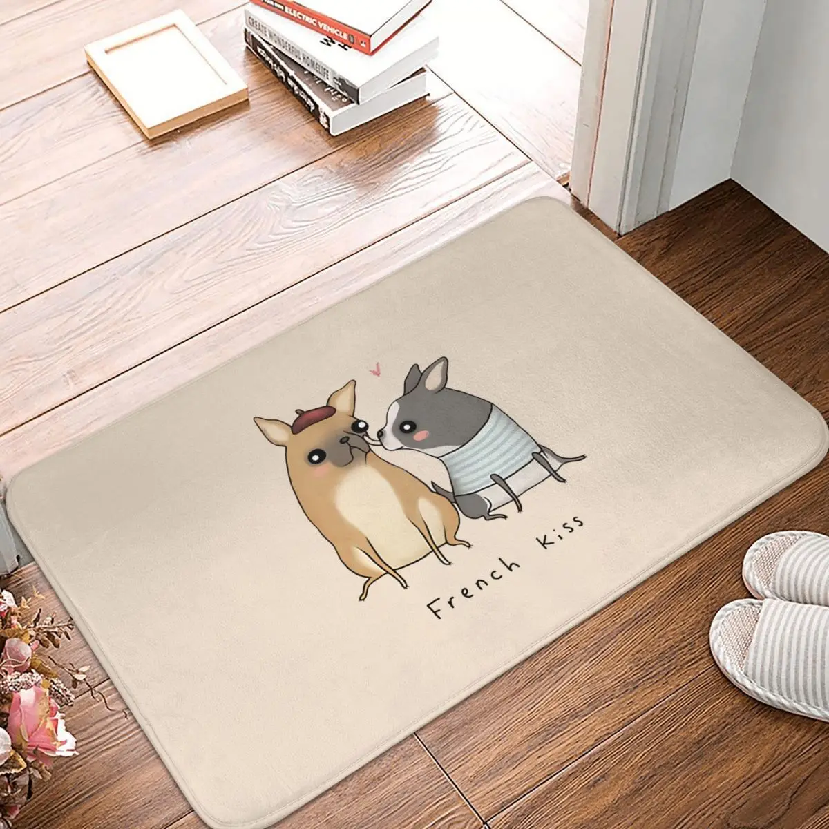 

Animals Art Non-slip Doormat French Dog Kiss Living Room Kitchen Mat Prayer Carpet Home Pattern Decor