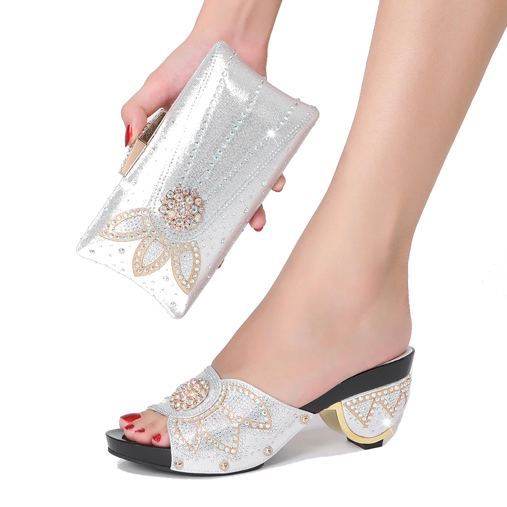

Wholesale Spring Summer Autumn Crystal Sexy Slippers 2021 New Style Design Party Banquet Wedding Women's Shoes And Wallet Set