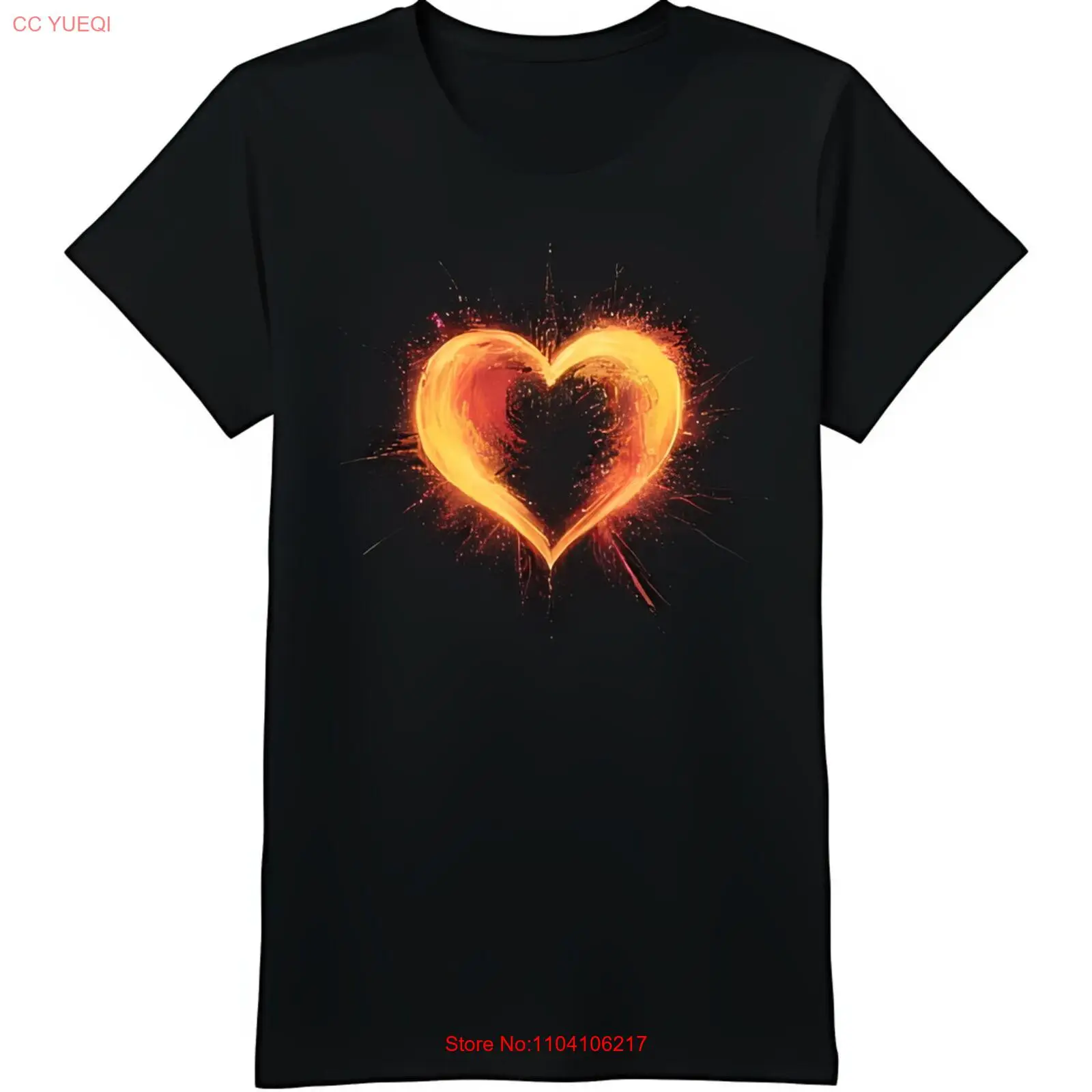 Жирная черная футболка с рисунком Fiery Heart Ярко-желтая Inferno Design