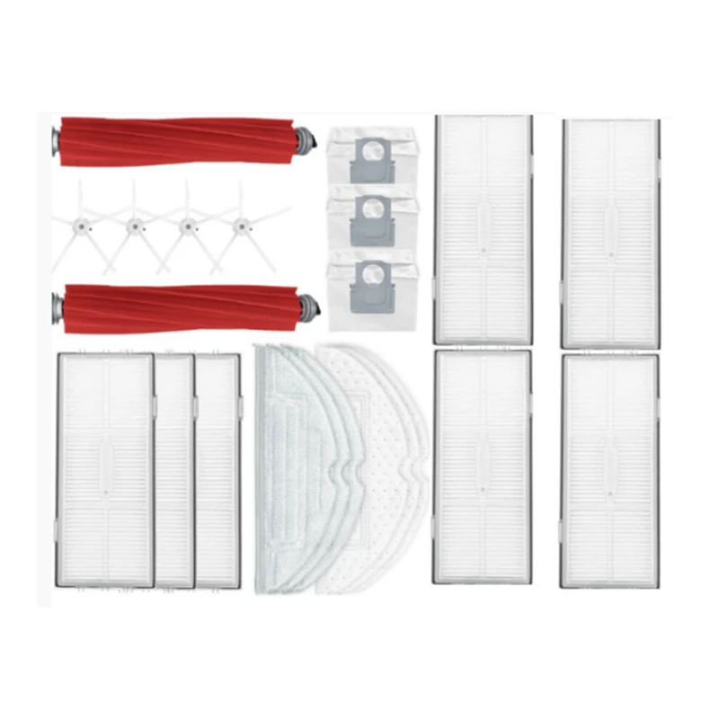 

For Roborock S7 Maxv Ultra/T8plus Spare Parts Kit White Pentagonal Brush Antibacterial Cloth Disposable Cloth Filter Dust Bag