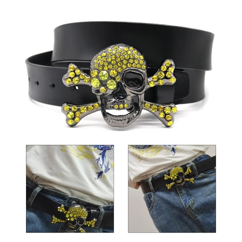 

Buckle Belt with Skull Head Decors Luxurious Belt for Adult Woman Men