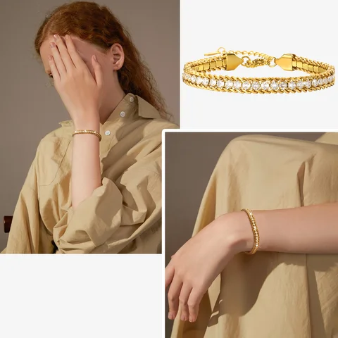 Модные браслеты с фианитами для женщин, позолоченные браслеты-цепочки из нержавеющей стали, изящные праздничные украшения, подарок ей