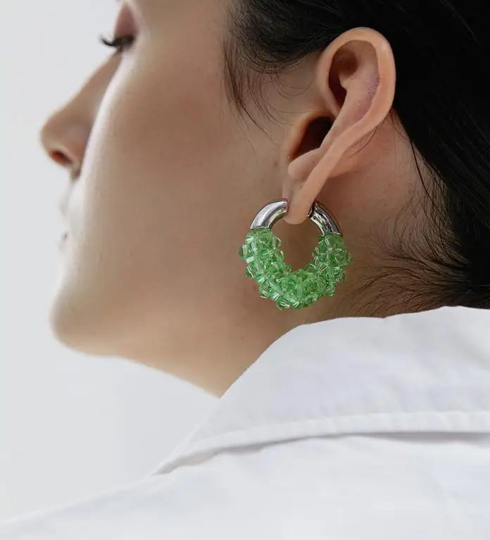 

Timeless Wonder Crystal Geo Beads Hoop Earrings for Women Designer Jewelry Top Runway Trendy Party Gift Prom Kpop Punk Rare 2733