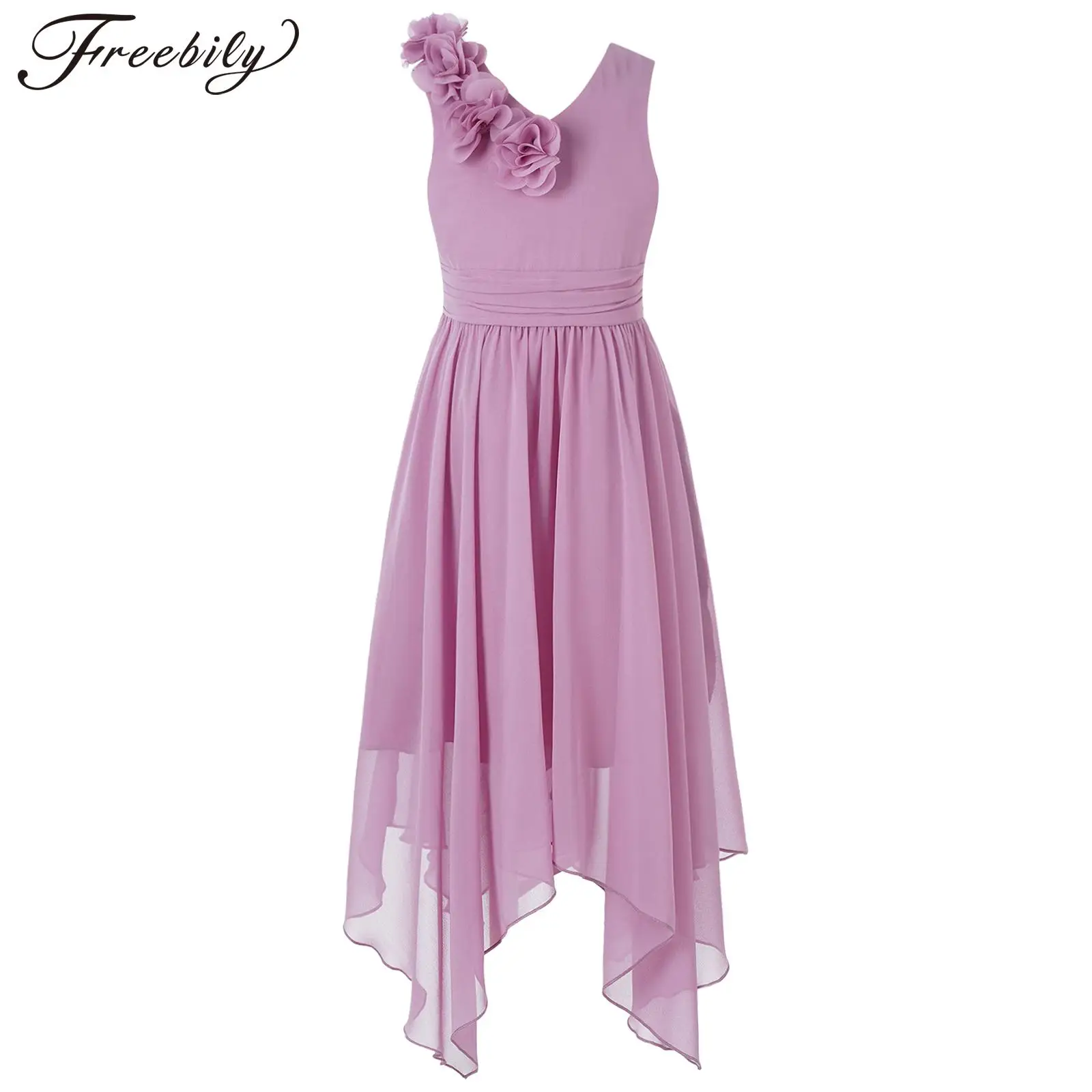 

Teenage Girls Elegant Dress Solid Color Tulle Wedding Party Birthday Dress Formal Wear Costume for Kids Girls