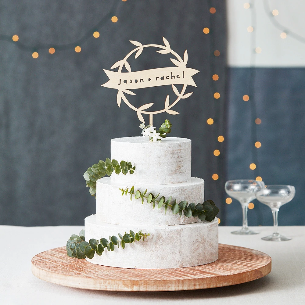 

Personalized Wood Monogram Cake Topper, Custom Acrylic Cake Decoration with Names for Anniversary and Birthday Party