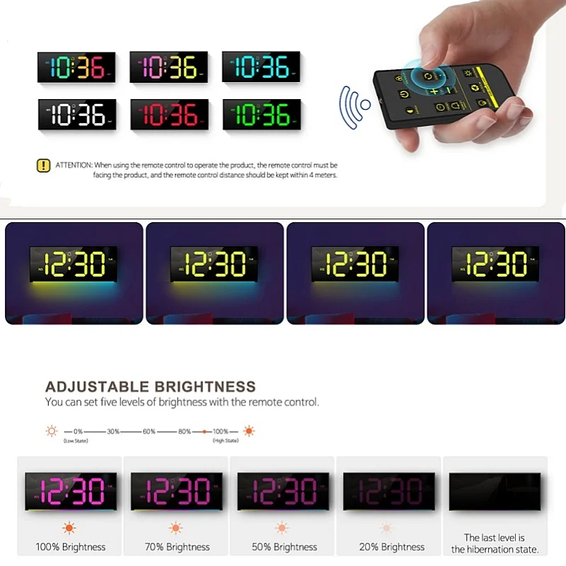 Настенные цифровые часы с дистанционным управлением RGB