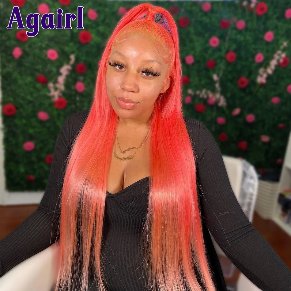 

Pink Color 13x4 13X6 HD Lace Frontal Wig Brazilian Virgin Straight Lace Front Wigs For Women 30Inch Pre Plucked Natural Hairline