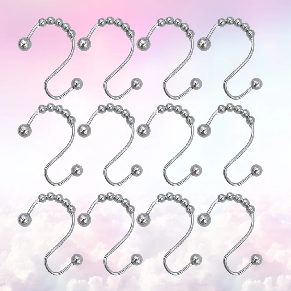 

12pcs Curtain Hooks Shaped Roller Beads Hooks Metal Curtain Hooks