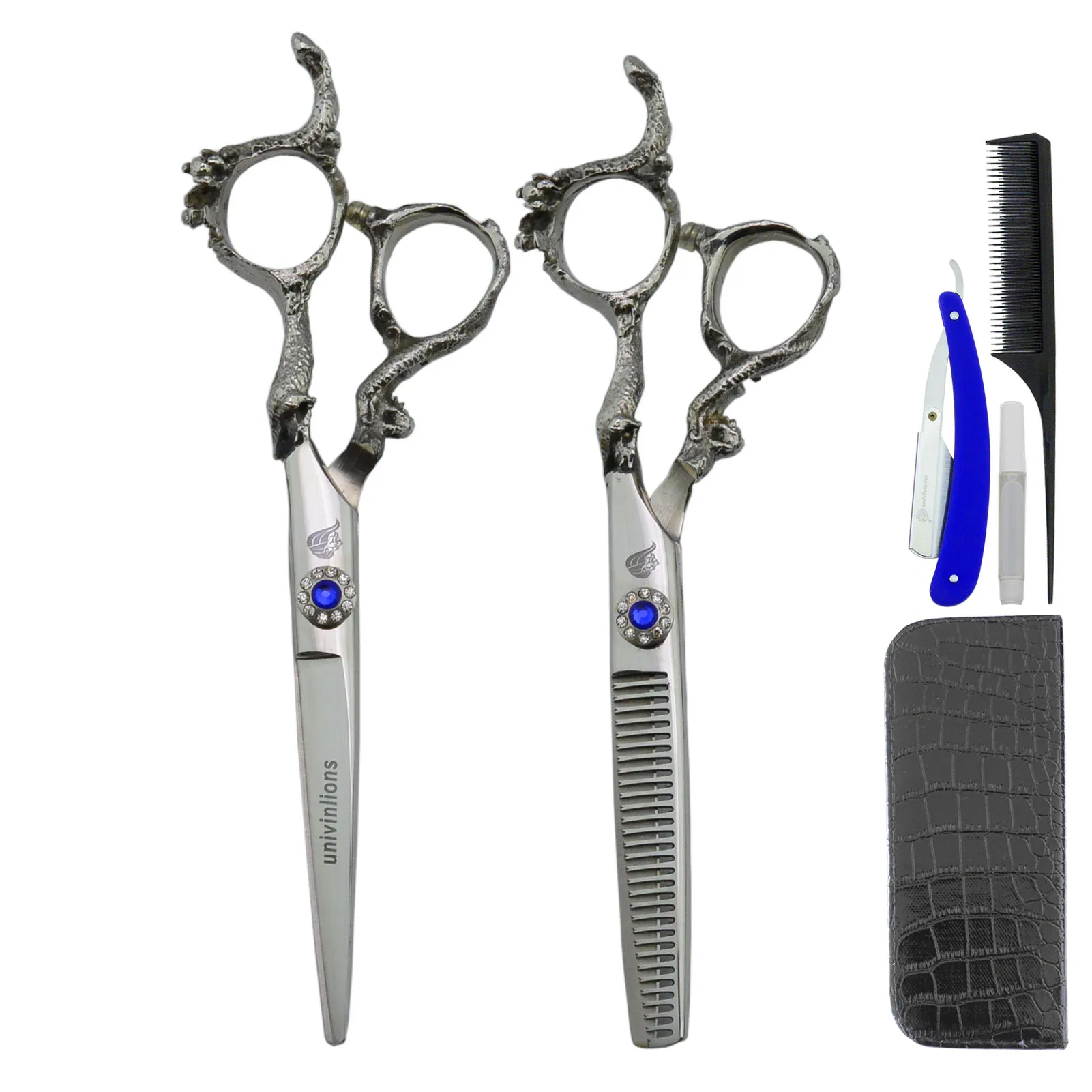 

Univinlions 6" Dragon Shaped Professional Hairdressing Scissors Kit Japanese Steel Cutting Thinning Shears Barber Accessories