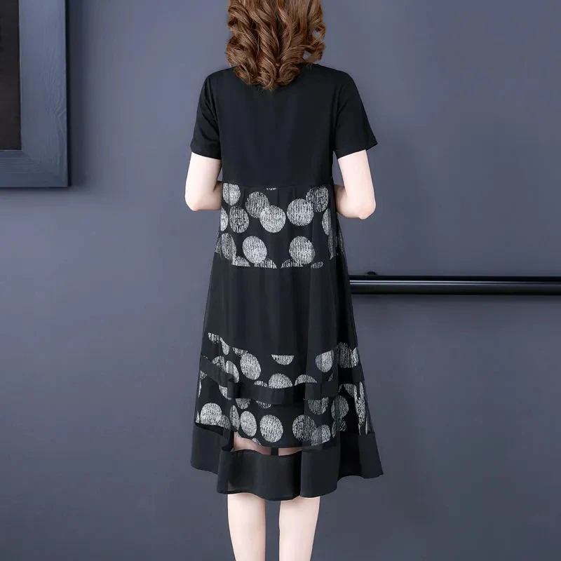 Платье женское с коротким рукавом и принтом модное черное платье для матерей