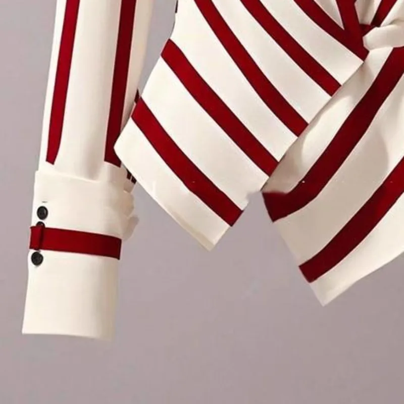 Элегантная рубашка нестандартной формы в красно-белую полоску женская блузка с