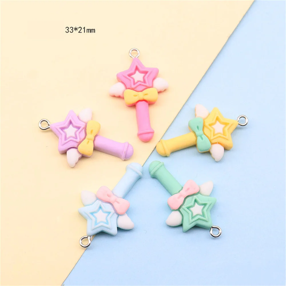 

10Pcs Kawaii Colorful Bowknot Star Magic Wand Trinket Resin Charms Necklaces Earrings DIY Handmade Jewelry Making Decor Pendants