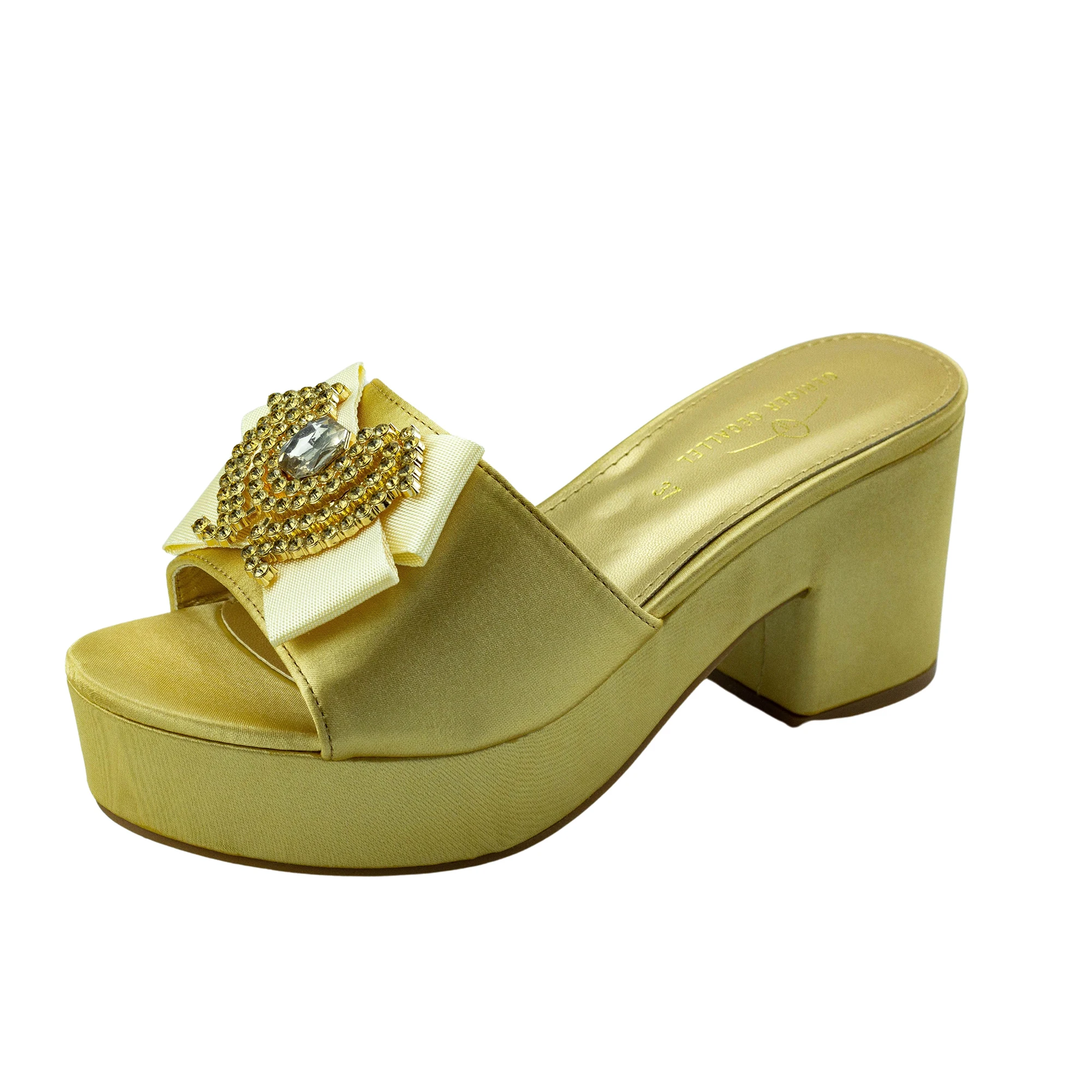 

Golden Wed Shoe for Women Bridal Pumps Middle Heels 2023 New Designer Luxury Sandals Chunky Sandlias Slip on Mules Design Sandal