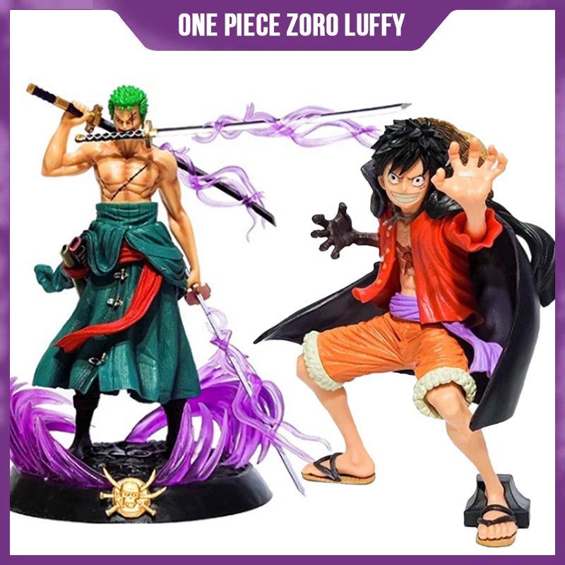 

Anime One Piece Luffy Roronoa Zoro Three-Knife Figures Gk Roof Kimono Fighting Skill Action Figures Collection Model Toys 20cm