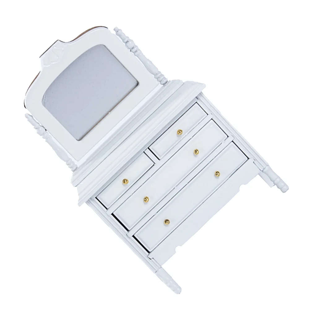 

House Dresser Mini Dressing Cabinet Decor Wooden Handicraft Decoration White Furniture Child Room