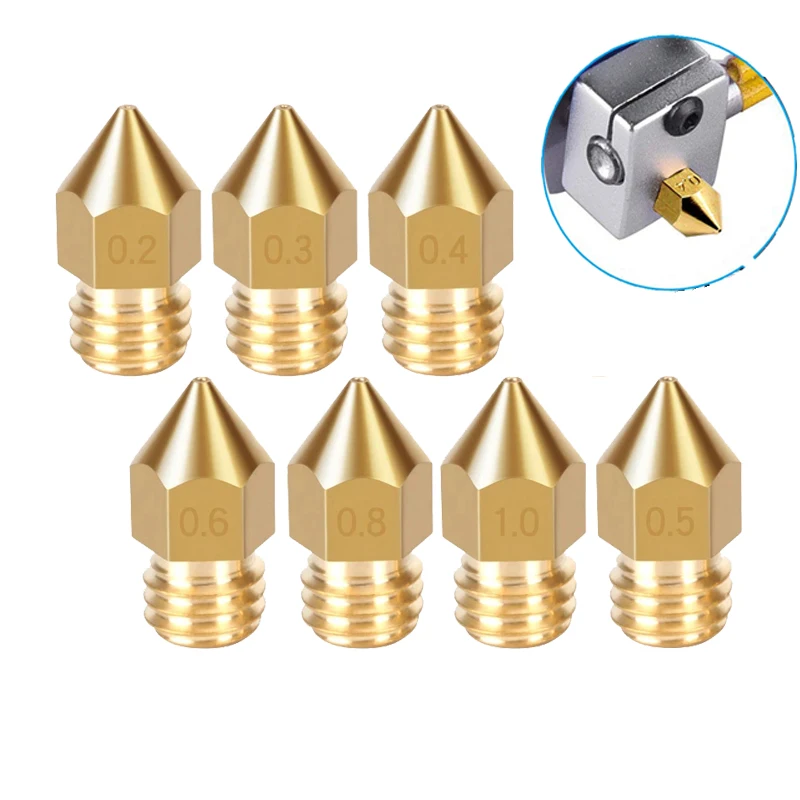 

5pcs MK8 Nozzle Copper M6 Thread Brass Nozzle 1.75mm Filament 0.2mm 0.4mm 0.5mm 0.6mm 0.8mm 1.0mm for 3D Pinter Exturder