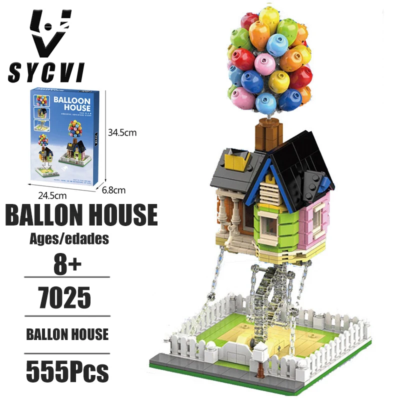

555 pc building block house balloon flying house global story overall sculpture modular city building block house children's toy