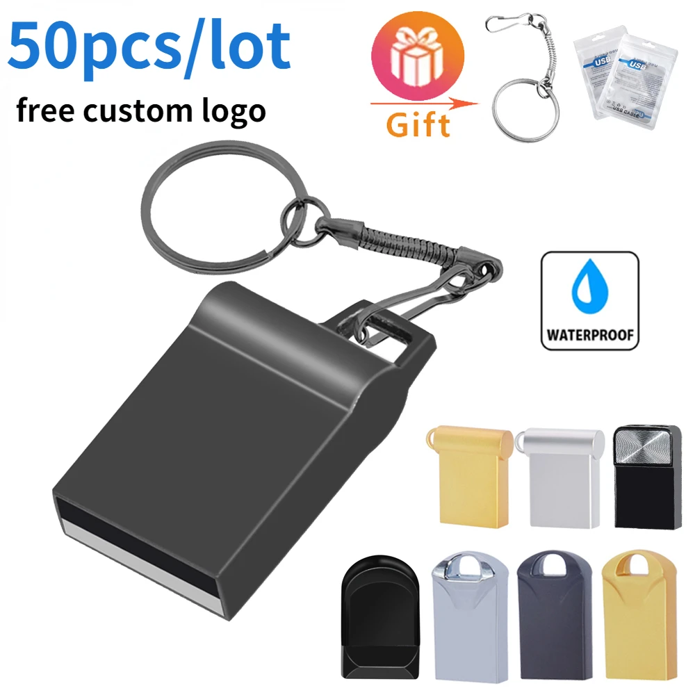 50pcs Super mini Pendrive 64GB waterproof pen drive 16GB 8GB metal флешкаusb flash drive 32GB memoria flash2.0cle usb stick key