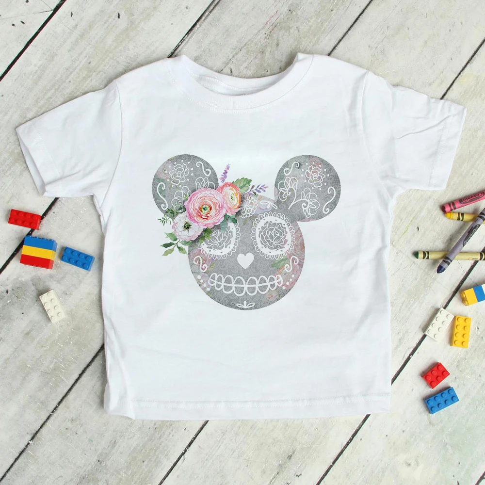 

Disney Creativity Mickey Mouse Head Print Kids T-Shirts Hot Selling White Tops Clothes Harajuku Outdoor Casual Child T Shirts