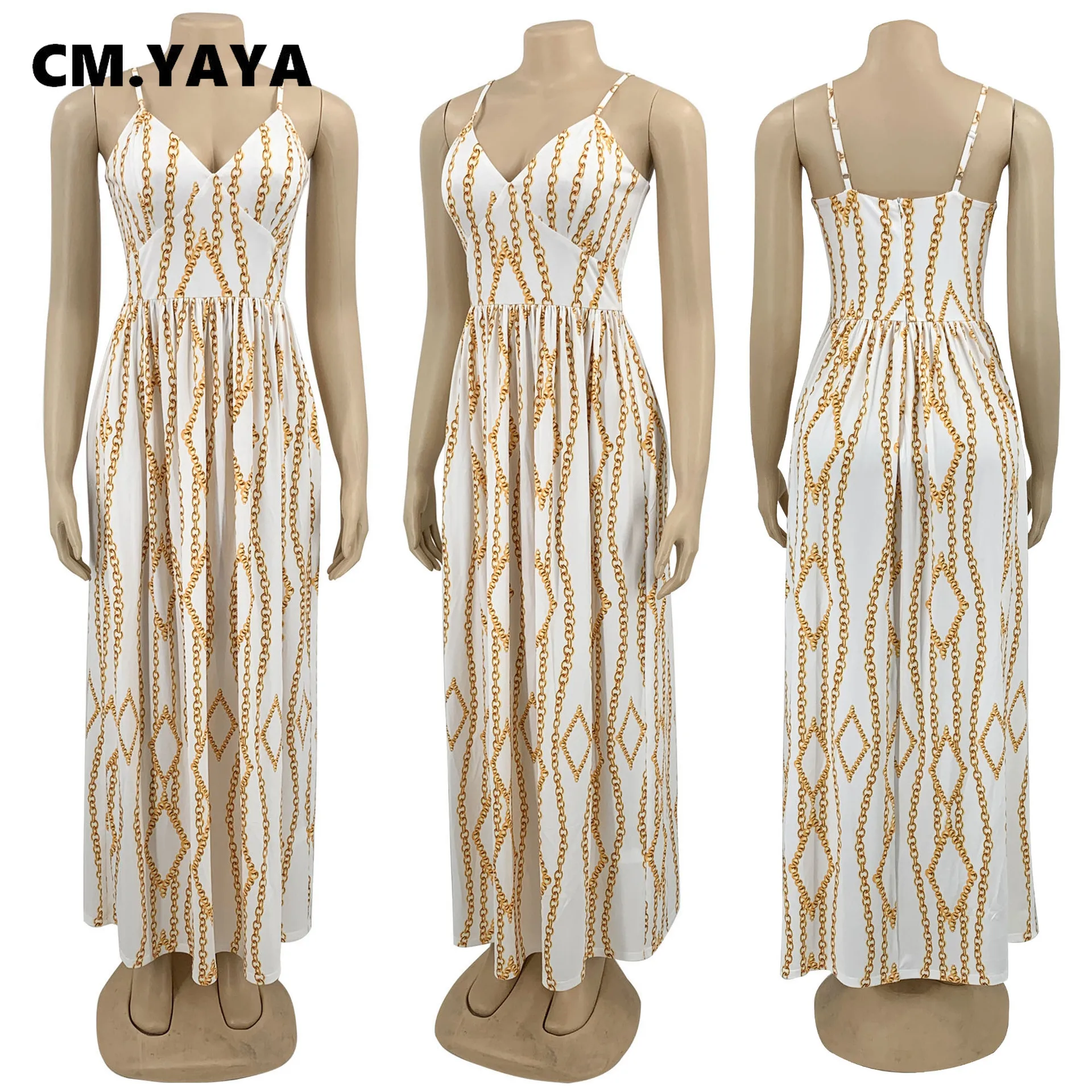 Женское длинное платье-макси с завышенной талией и V-образным вырезом |