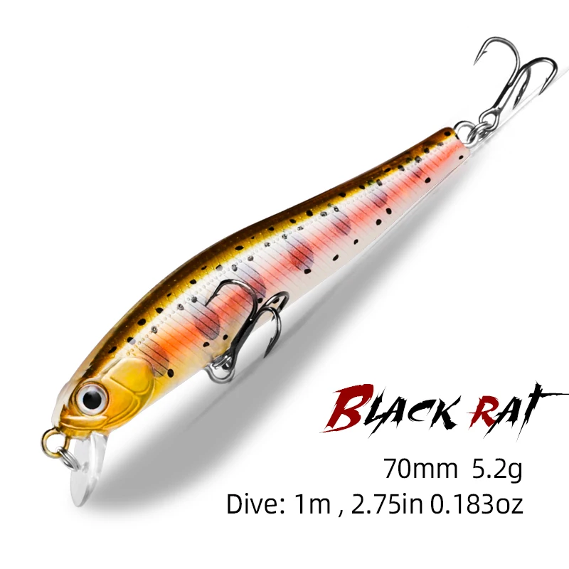 

1PCS 7cm 5.2g 3D Bionic Minnow Fishing Lure Hard Bait with Fishing Hooks Fishing Tackle Lure 3D Eyes Black Ray Lures