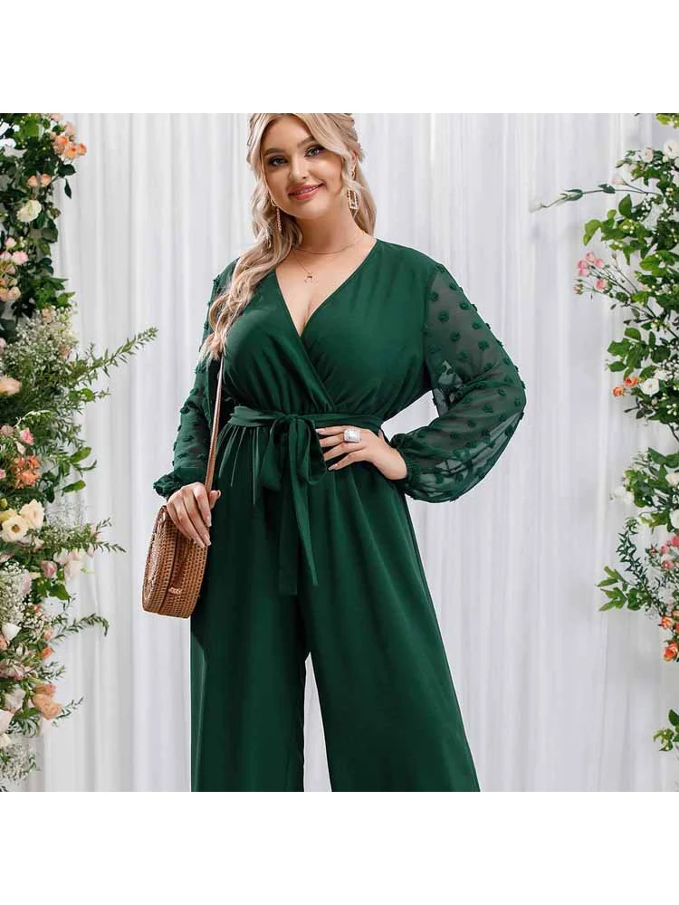 Sexy bowknot celebrity lace up straight tube loose high waist solid color plus size jumpsuits