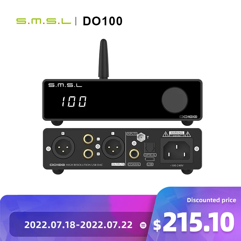 SMSL DO100 нанимает аудио ЦАП ES9038Q2Mx2 Bluetooth 8. 0 DSD512 32 бит 5 кГц OPA1612 сбалансированный