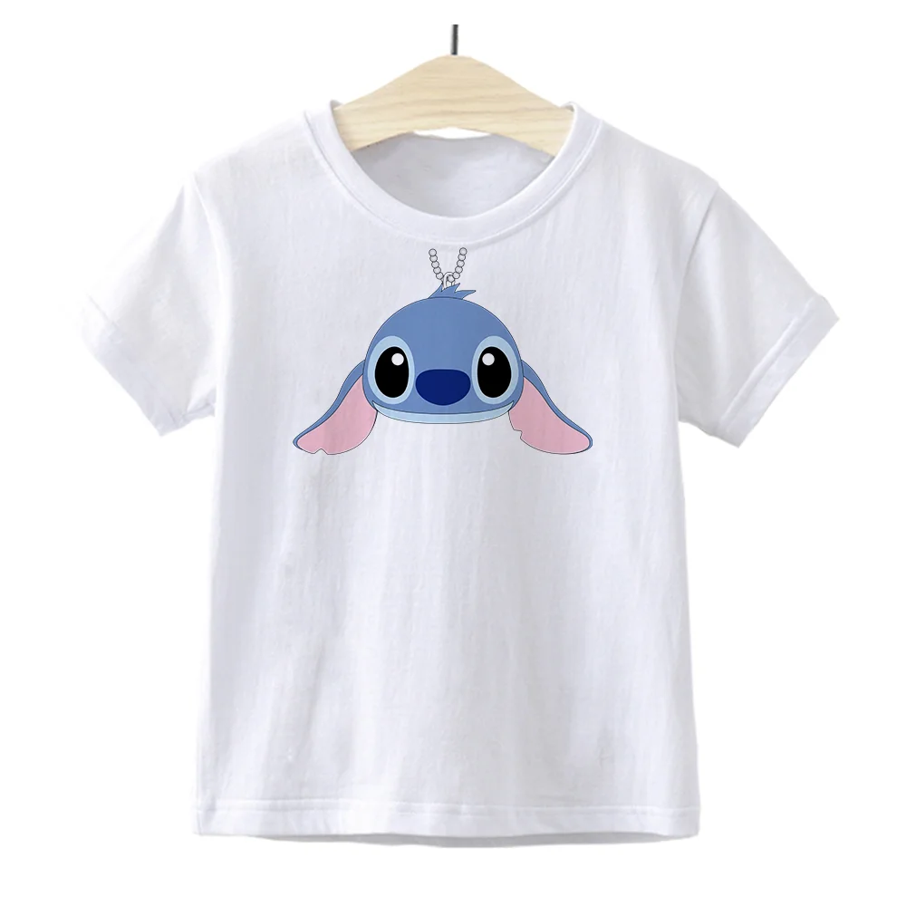

Disney Stitch Necklace Print Kids T Shirt Series Fashion Dropship Minimalist White Summer New Unisex Child Clothes High Quality