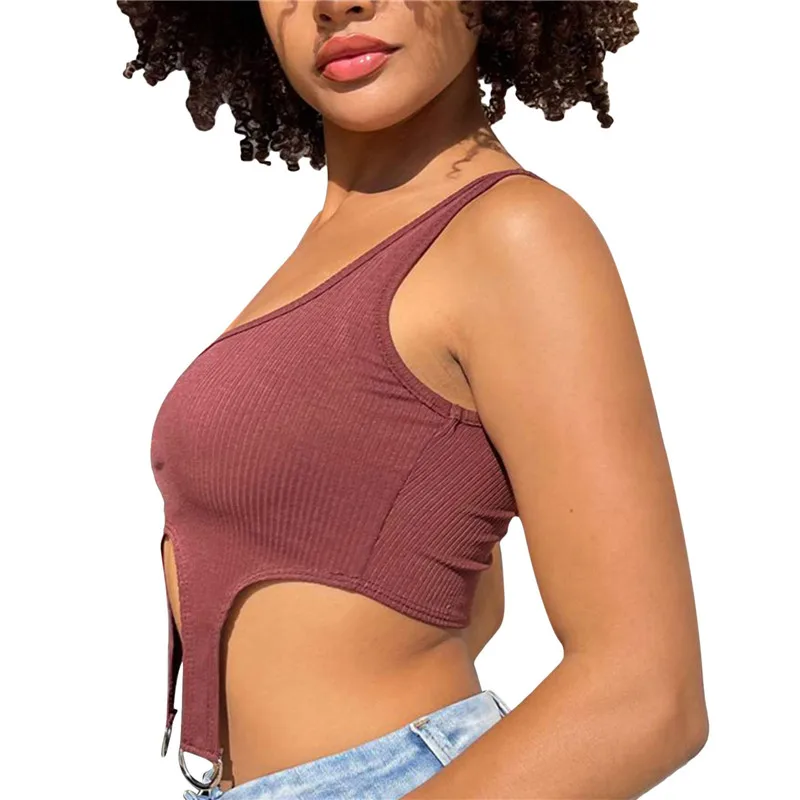 

Летние футболки облегающие топы без рукавов 2022 готический черный вязаный женский топ на пуговицах пикантные укороченные топы модные футбо...