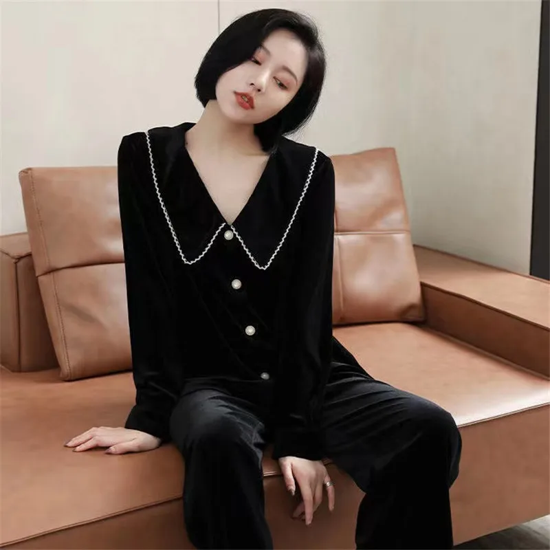 Pajamas Sets For Women Gold Velvet 2022 New Fashion Ladies Long-Sleeved Autumn Winter Home Clothes Homewear
