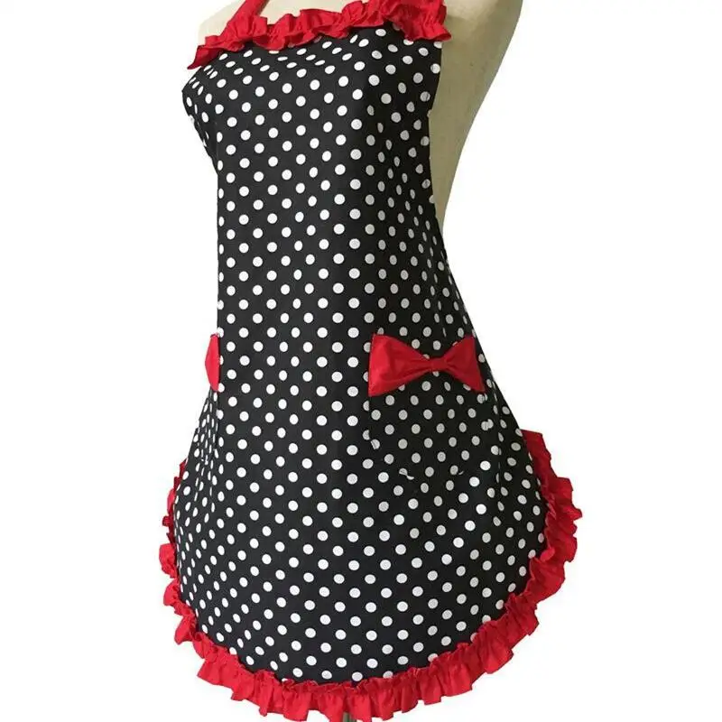 

1pc Household and Daily Necessities Kitchen Women's Apron Fashionable Bow Pocket Polka Dot Pure Cotton Princess Apron