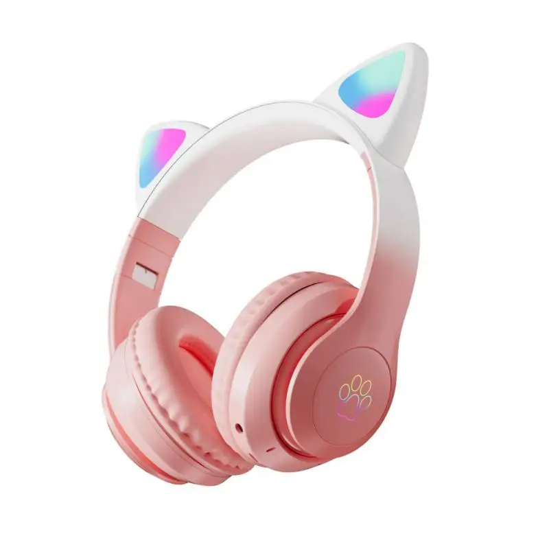 

STN-28PRO Cute Cat Ear LED Light Over Ear Blue-tooth Earphones Gradient Color Wireless Headphones For Girl Children's Gifts