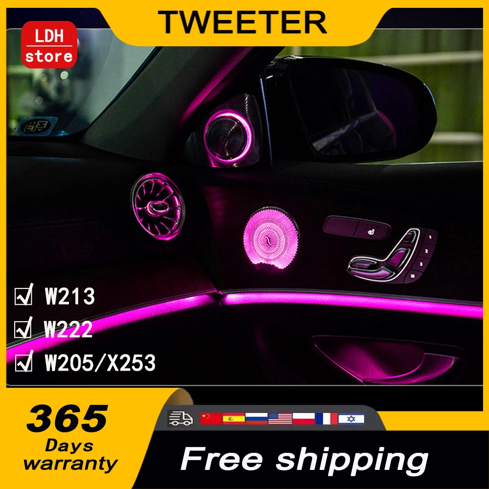 

For Mercedes Benz W222 W205 W213 X253 W222 GLC E S C Class 64 Colors 3D Rotary Tweeter Speakers Ambient Lights