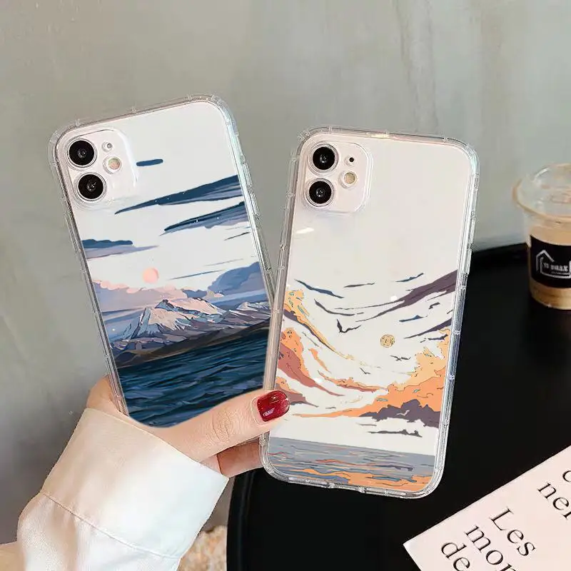 

Sunset Scenery Transparent Case For Case iPhone 12 X Xr Xs SE 2020 8 Plus 6 6s 7 7P 11 12 13 Max Pro Mini Lct9 Ultra Cute