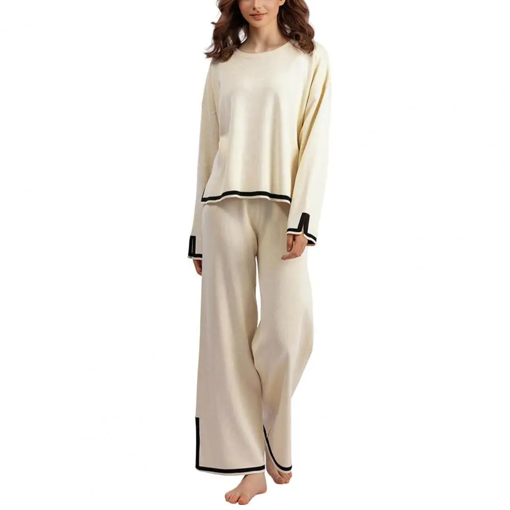 

Contrast Color Sweater Wide Leg Pants Set Stylish Women's Autumn Winter Sweater Wide Leg Pants Set Contrast Color for Casual