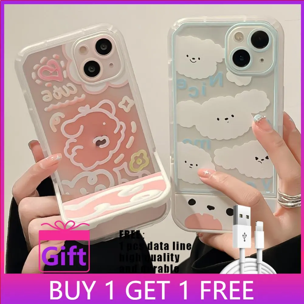 

iPhone Case with Invisible Folding Stand Silicone Soft Airbag Shockproof Cartoon Cute for iPhone 11/12/13 Pro Max 7/8Plus x/xs