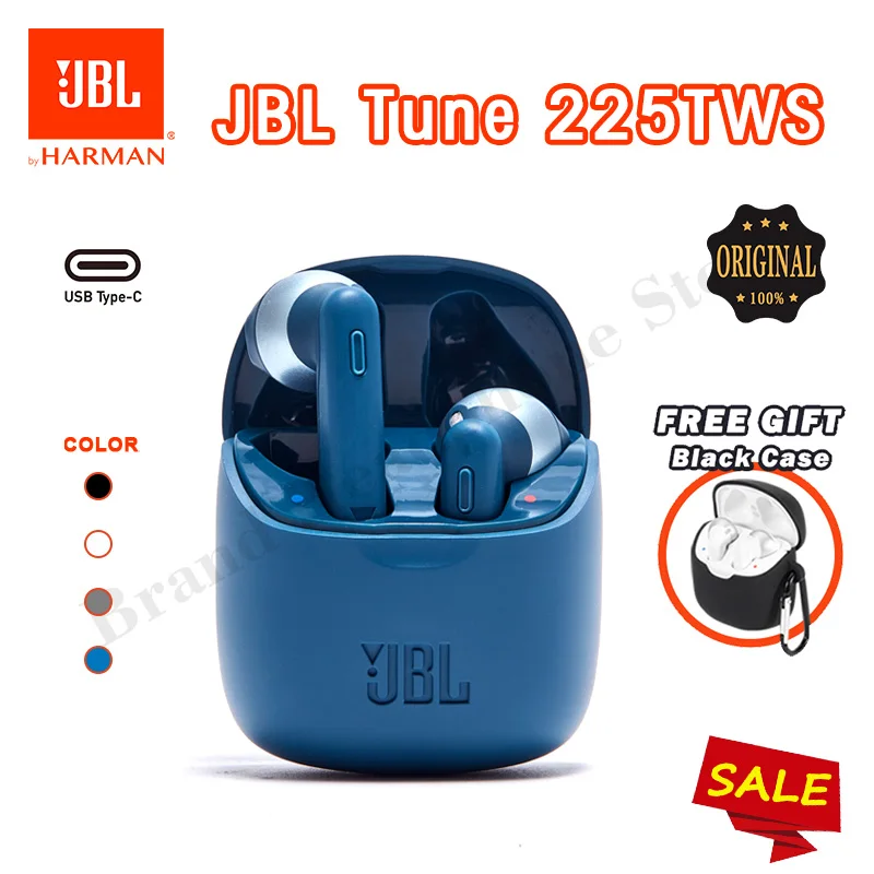 100% Оригинальные JBL TUNE 225TWS беспроводные Bluetooth-наушники T225 TWS водонепроницаемые стереонаушники-вкладыши бас-звук гарнитура с бесплатным чехлом