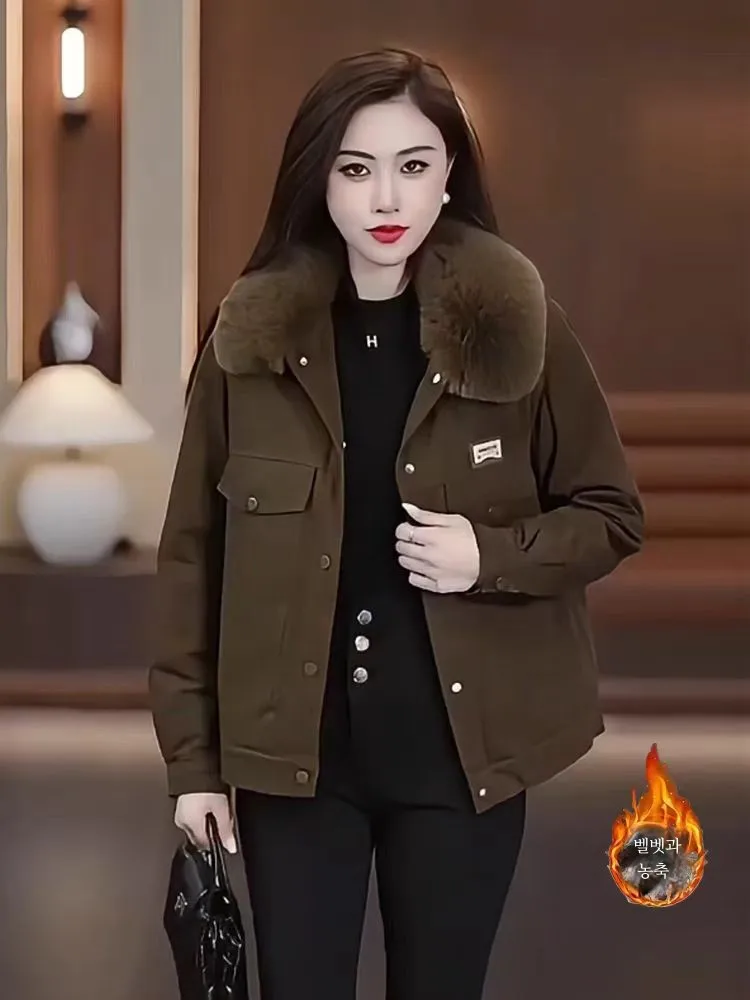 Женская утолщенная парка на флисовой подкладке осень-зима 2023 новая маленькая