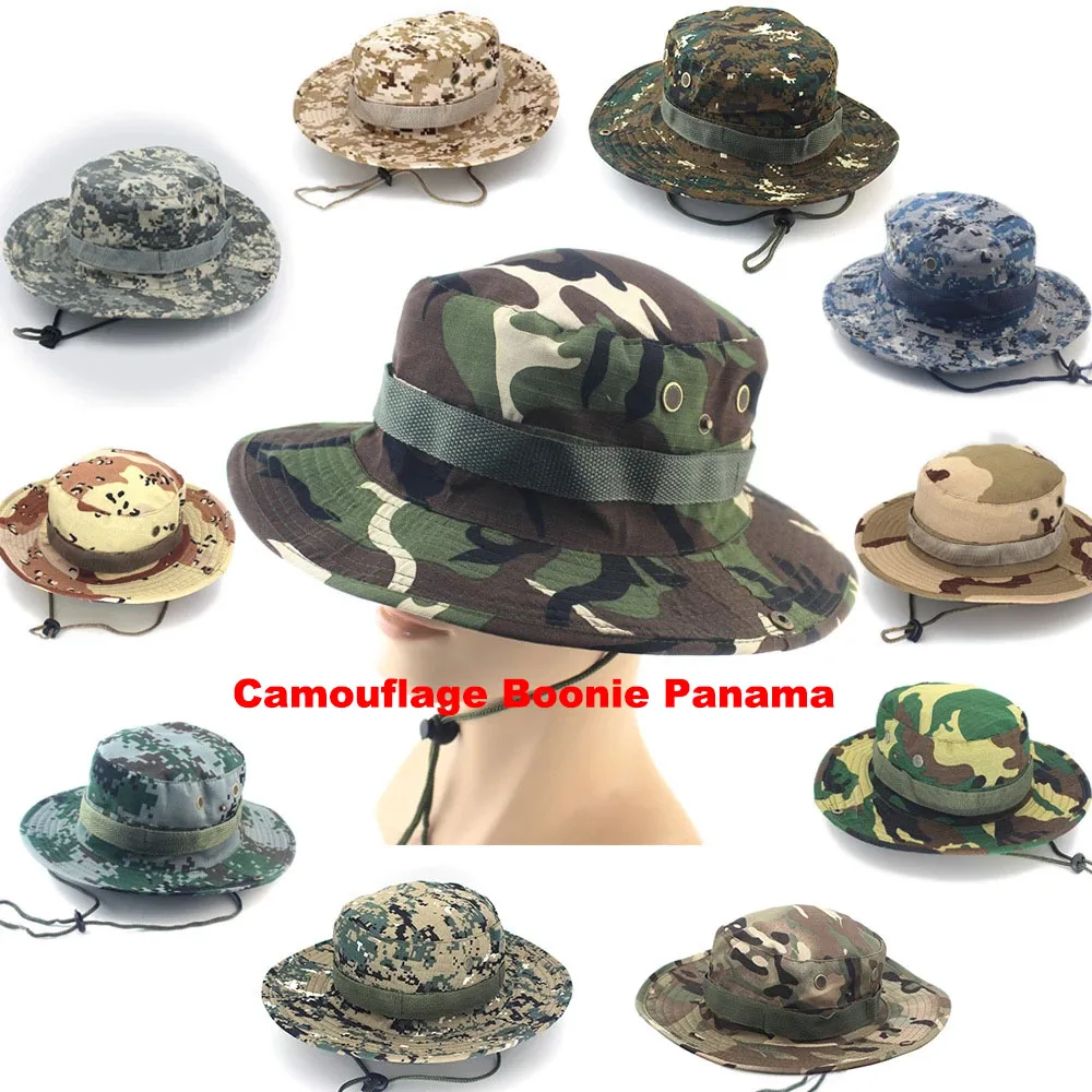 

Camouflage Bucket Hat Summer Men Military Tactical Camo Boonie Hats Outdoor Hunting Hiking Fishing Climbing Panama Cap Size 60cm