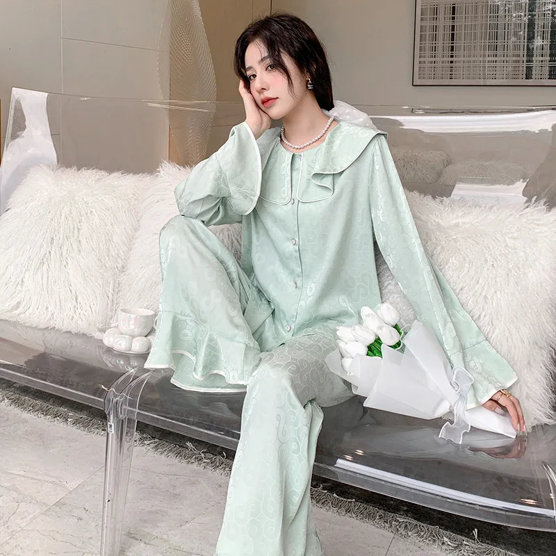 

Jxgarb Весенняя Новинка 2023 атласная Милая принцесса для молодых девушек жаккардовая Пижама с цветочным принтом Высококачественная Женская св...