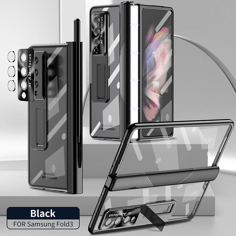 

Magnetic Dual Hinge Plating Shell for Samsung Galaxy Z Fold 5 Fold4 3 with Hidden Bracket Anti-drop Protective Case With S Pen
