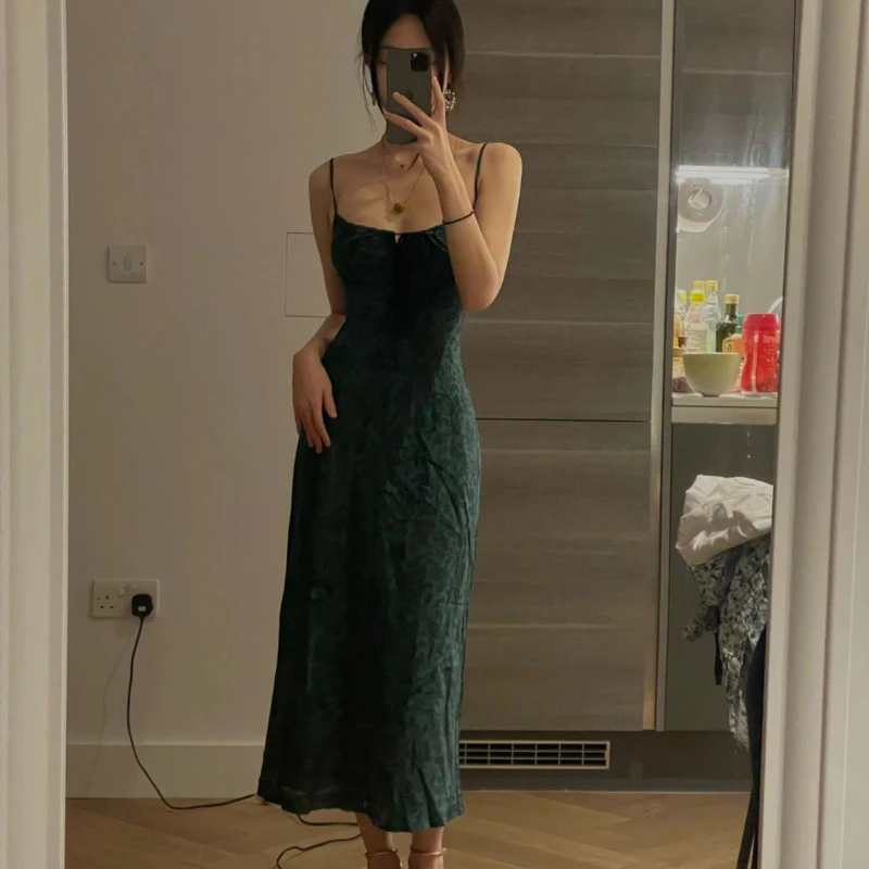 

Two-piece Set/one-piece Hong Kong Style Round Neck Short Knitted Cardigan+vintage Floral Bra Suspender Skirt Summer Suit