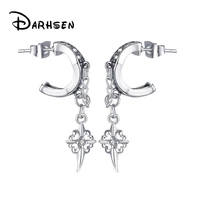 darhsen unisex women men stud earrings punk style sword deisgn stainless steel silver gold color fashion jewelry