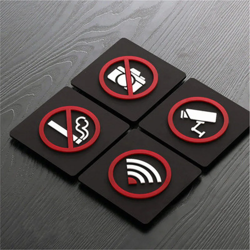 

12cm 10CM No Smoking Sign Sticker Black Public Place Ban Logo Acrylic Wall Stickers Rubber Sticker Prohibition Warning Badge
