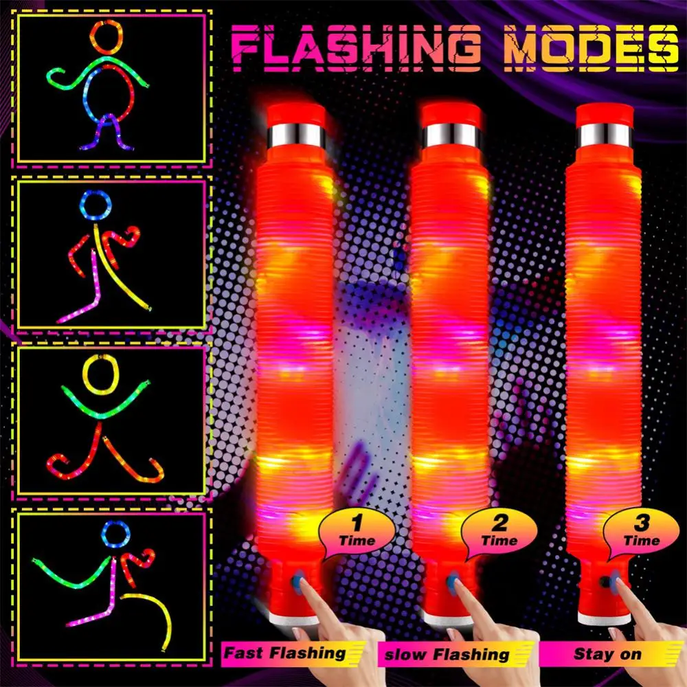 

3 Flashing Modes Luminous Decompression Toys DIY Fidget Tubes Light Up Toys Creative Sensory Toys Flash Telescopic Tube