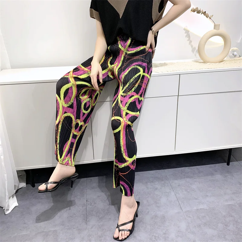 

Новинка лета 2022, женские укороченные прямые брюки с завышенной талией, Модные свободные повседневные плиссированные брюки miяка со складками