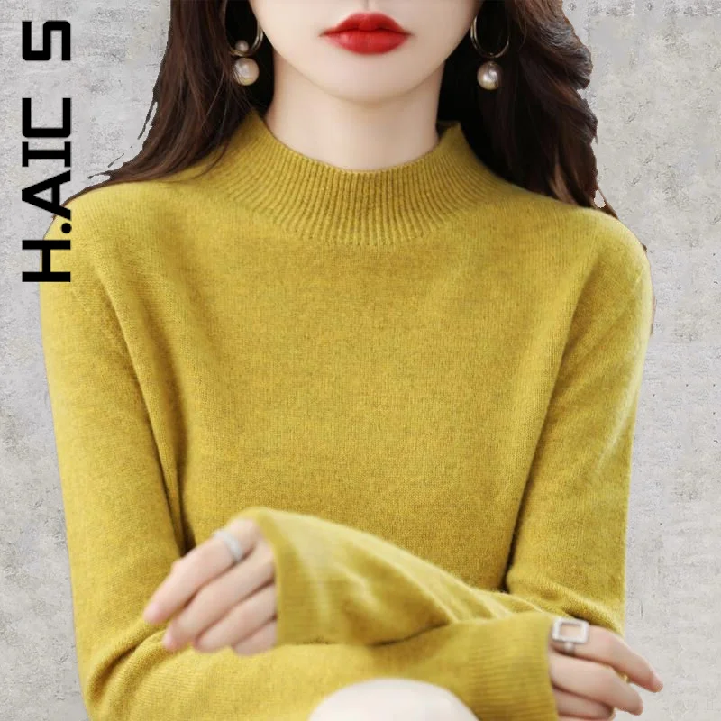 

Женский вязаный свитер H. АИК, теплый джемпер с высоким воротником, пуловеры с длинным рукавом, кашемировый свитер, одежда на осень-зиму