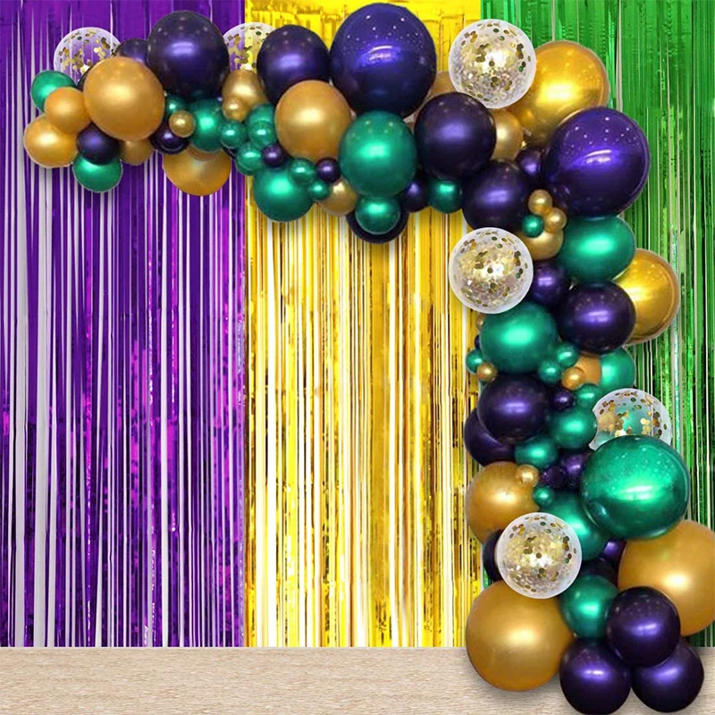 

Mardi Gras Balloons Purple Green Gold Ballon Garland Arch Kit Fringe Curtains Birthday Baby Shower Party Decorations Supplies